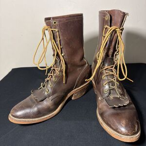 Mens Antique Chippewa Roper Work Reenactment Logger Boots Size 9 Vibram